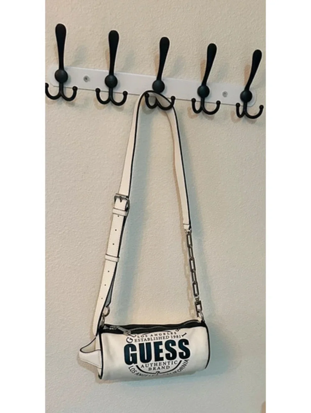GUESS Y2K White Black Logo Mini Crossbody Bag Chain Strap